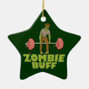Funny Zombie Buff Weight Lifter Ceramic Tree Decoration