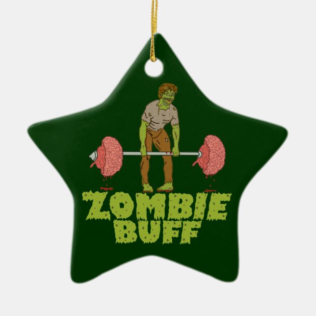 Funny Zombie Buff Weight Lifter Ceramic Tree Decoration (Front)