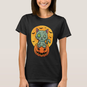 Funny Zombie Cat Pumpkin Cute Kitten Women and Men T-Shirt
