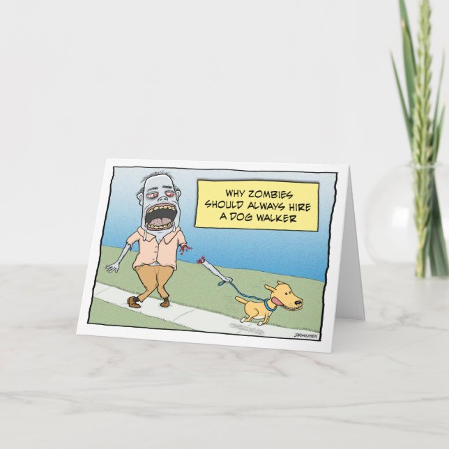Funny Zombie Dog Walker Happy Birthday Card (Front)