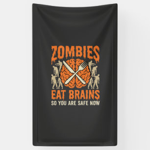 Funny Zombie Eat Brains Halloween Vector Design Banner