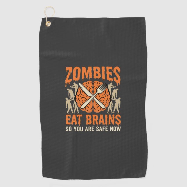 Funny Zombie Eat Brains Halloween Vector Design Golf Towel (Front)