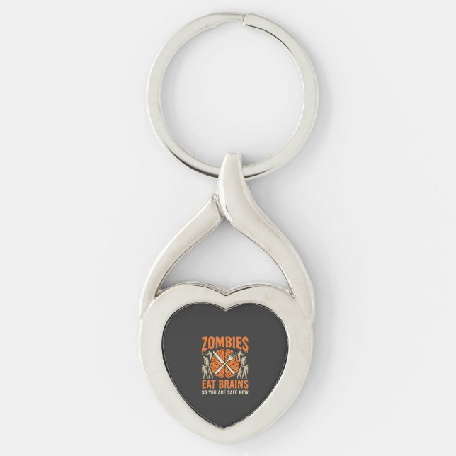 Funny Zombie Eat Brains Halloween Vector Design Key Ring (Front)