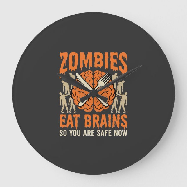Funny Zombie Eat Brains Halloween Vector Design Large Clock (Front)