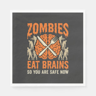 Funny Zombie Eat Brains Halloween Vector Design Napkin