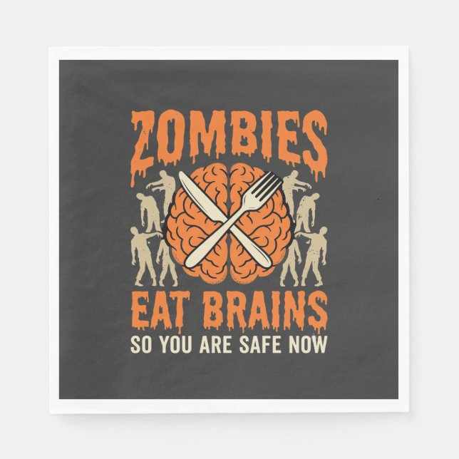 Funny Zombie Eat Brains Halloween Vector Design Napkin (Front)