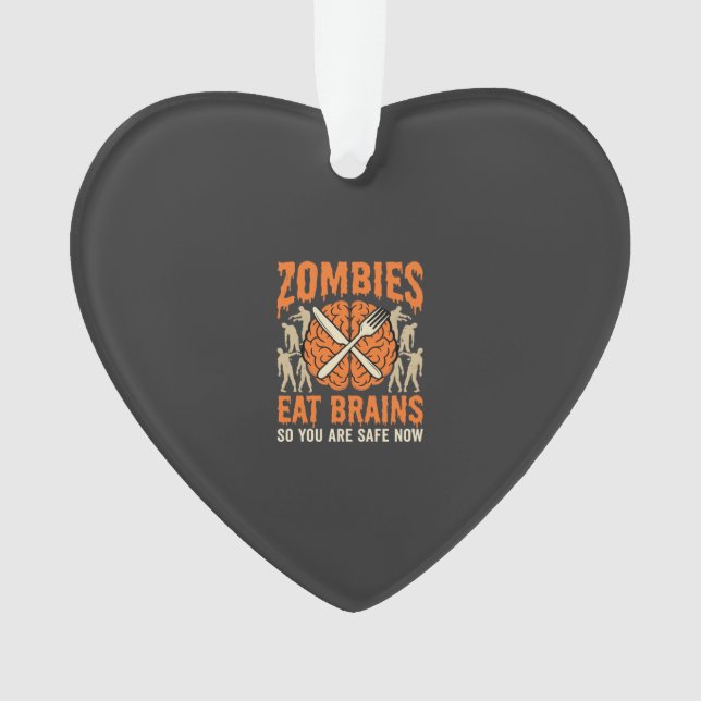 Funny Zombie Eat Brains Halloween Vector Design Ornament (Front)