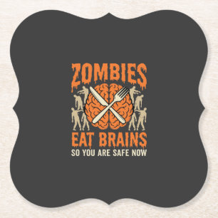 Funny Zombie Eat Brains Halloween Vector Design Paper Coaster