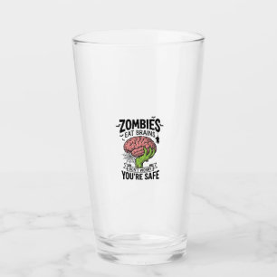 Funny Zombie Eat Brains You’re Safe Halloween Desi Glass