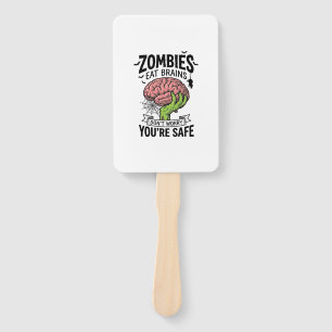 Funny Zombie Eat Brains You’re Safe Halloween Desi Hand Fan