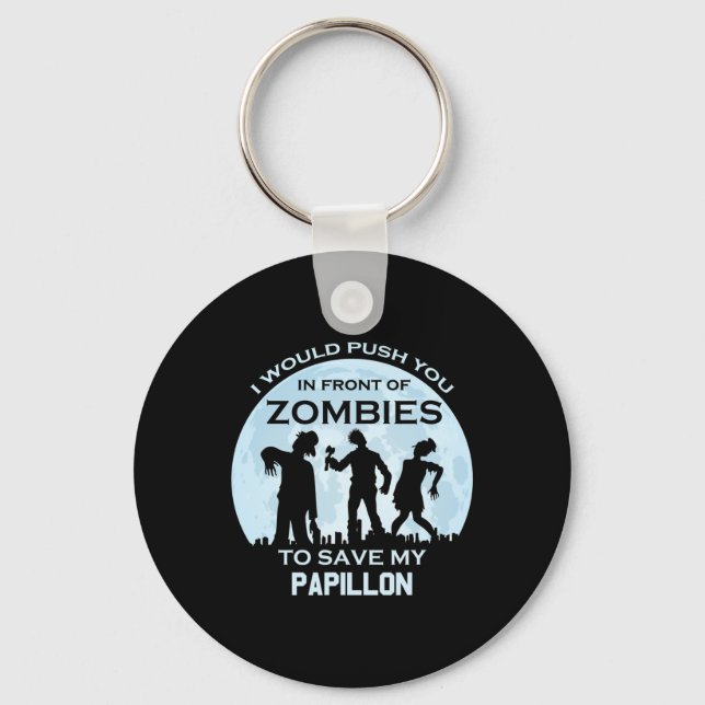 Funny Zombie Halloween Pet Papillon  Key Ring (Front)