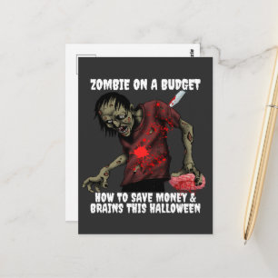 Funny Zombie On A Budget Halloween Postcard