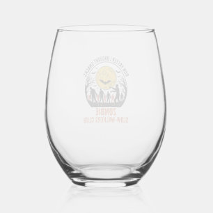 Funny Zombie Shirt with Engraved Moon and Dark Hum Stemless Wine Glass