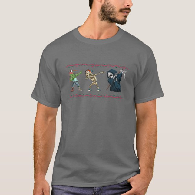 Funny Zombie Skeleton Grim Reaper Dabbing Dance T-Shirt (Front)