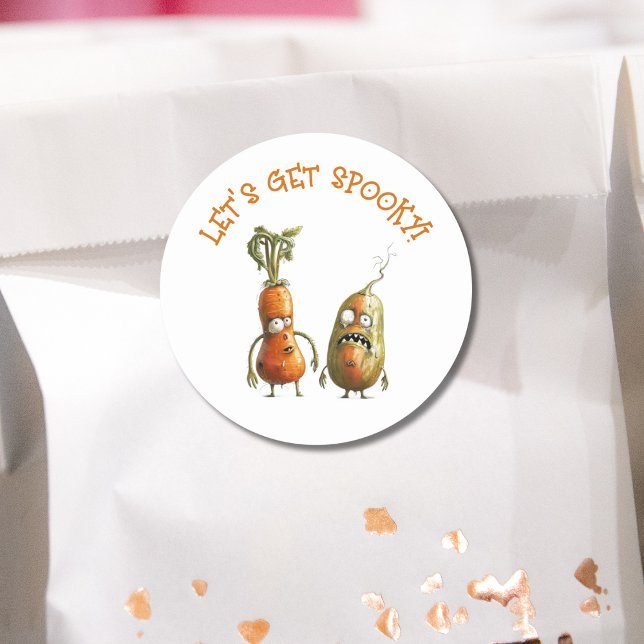 Funny zombie vegetables Halloween  Classic Round Sticker (Creator Uploaded)