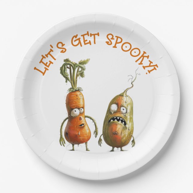 Funny zombie vegetables Halloween  Paper Plate (Front)