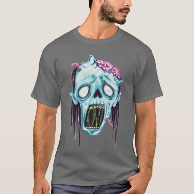 Funny Zombies Face Brain Halloween Devil Horror re T-Shirt (Front)