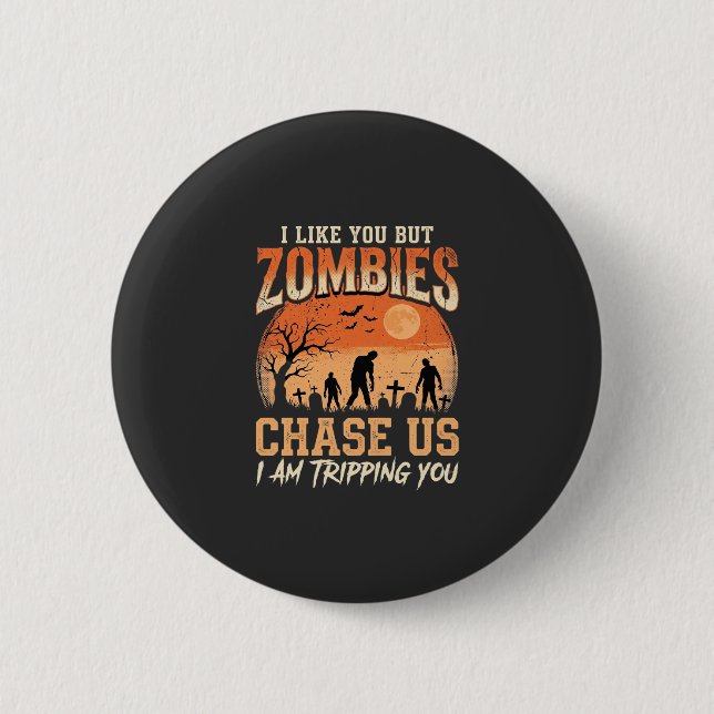 Funny Zombies Halloween Chase Us Design 6 Cm Round Badge (Front)