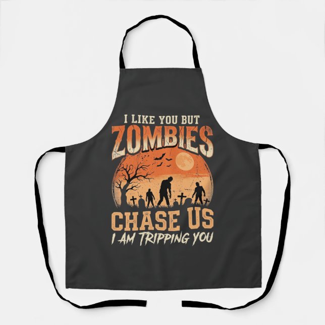 Funny Zombies Halloween Chase Us Design Apron (Front)