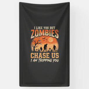 Funny Zombies Halloween Chase Us Design Banner