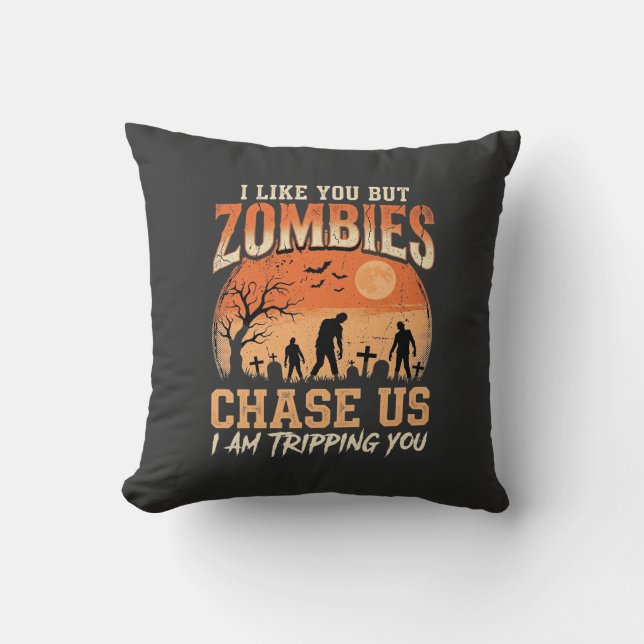 Funny Zombies Halloween Chase Us Design Cushion (Front)