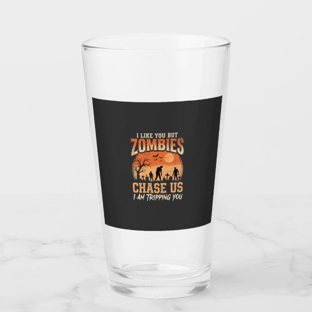 Funny Zombies Halloween Chase Us Design Glass (Front)