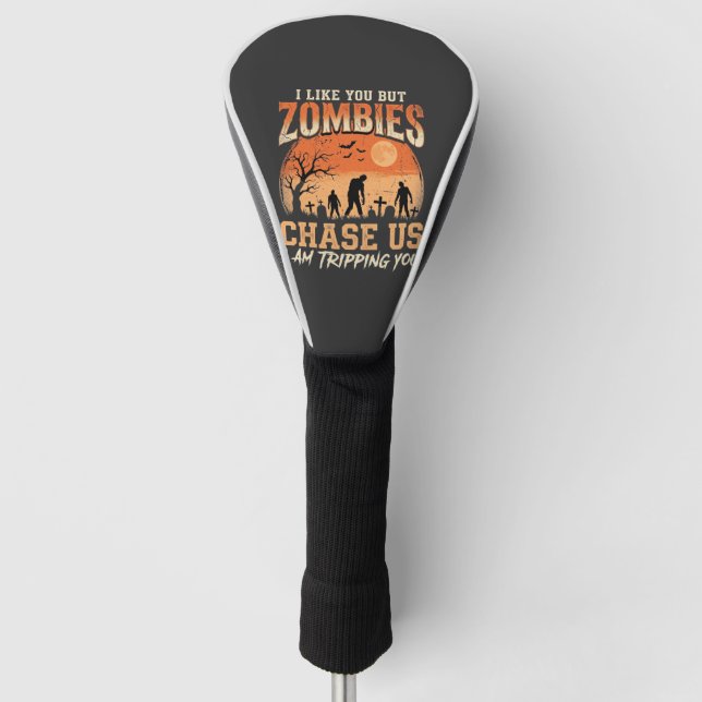 Funny Zombies Halloween Chase Us Design Golf Head Cover (Front)