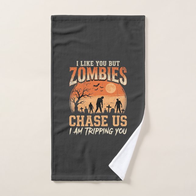 Funny Zombies Halloween Chase Us Design Hand Towel (Hand Towel)
