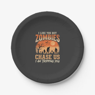 Funny Zombies Halloween Chase Us Design Paper Plate