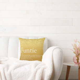 Funtie Aunt Auntie Definition Gold Glitter Girly Cushion