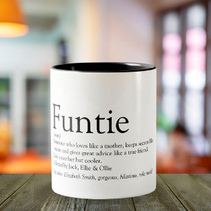 Funtie, Aunt, Auntie Definition Modern Fun Two-Tone Coffee Mug