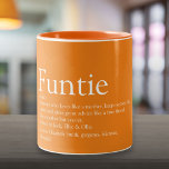 Funtie Aunt Auntie Definition Orange Personalized Two-Tone Coffee Mug<br><div class="desc">Personalize for your favorite Funtie,  Aunt or Auntie to create a unique gift. A perfect way to show her how amazing she is every day. You can even customize the background to their favorite color. Designed by Thisisnotme©</div>