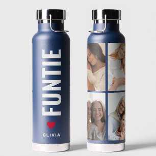 Funtie Fun Cool Aunt Custom Name 4 Photo Collage Water Bottle