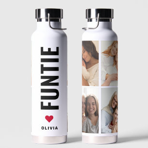 Funtie Fun Cool Aunt Custom Name 4 Photo Collage Water Bottle