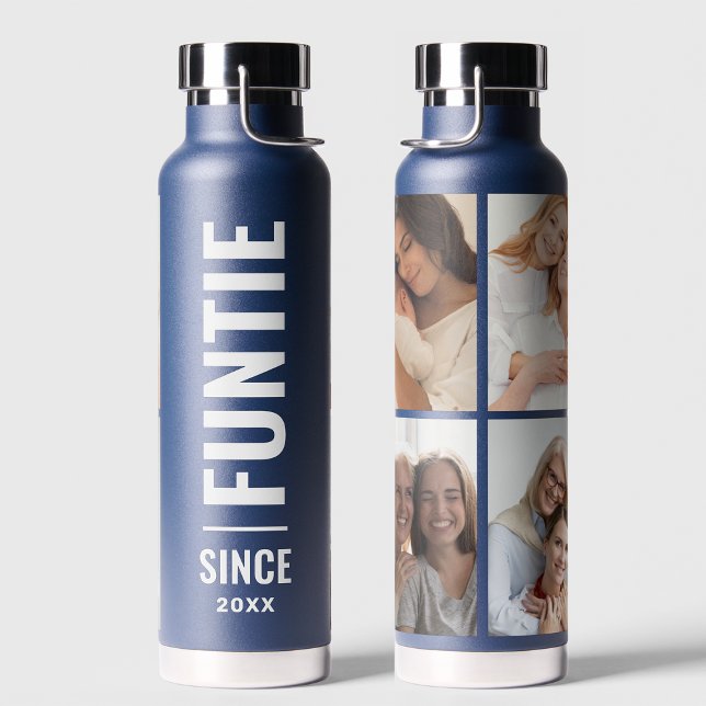 Funtie | Fun Cool Aunt Custom Year 4 Photo Collage Water Bottle (Creator Uploaded)