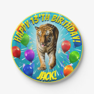 Funy Tiger Balloon Birthday Paper Plate