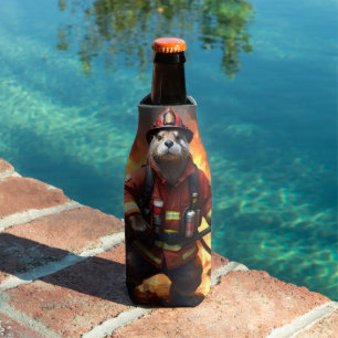 **"Fur and Flames: The Otter Fireman’s Backburning Bottle Cooler