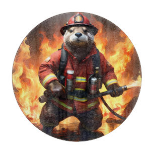 **"Fur and Flames: The Otter Fireman’s Backburning Cutting Board