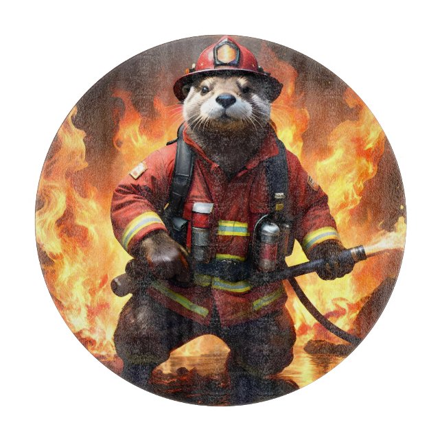 **"Fur and Flames: The Otter Fireman’s Backburning Cutting Board (Front)