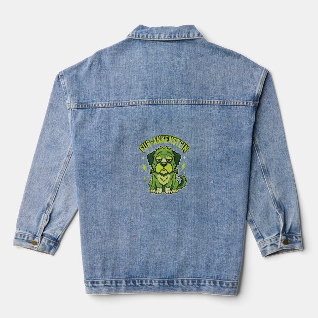 Fur-Ankenstein Funny Frankenstein Dog Halloween Denim Jacket (Back)