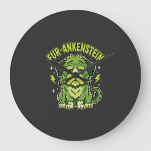 Fur-Ankenstein Funny Frankenstein Dog Halloween Large Clock