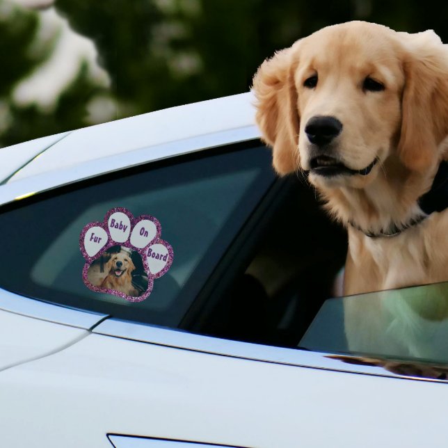 Fur Baby on Board Blue Sparkle Paw Print and Photo (Creator Uploaded)