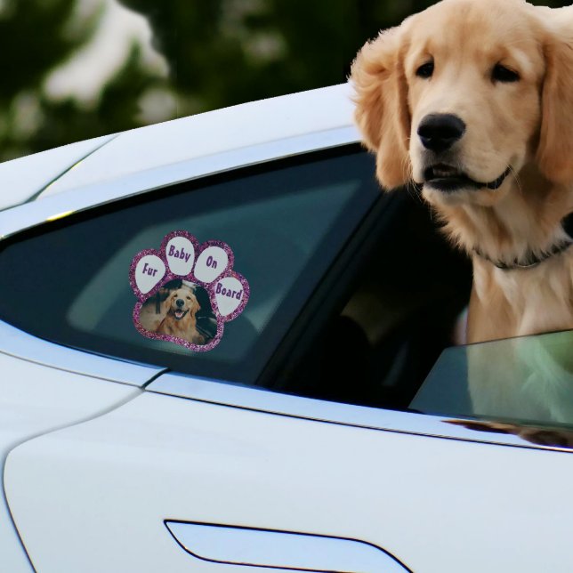 Fur Baby on Board Pink Sparkle Paw Print and Photo (Creator Uploaded)