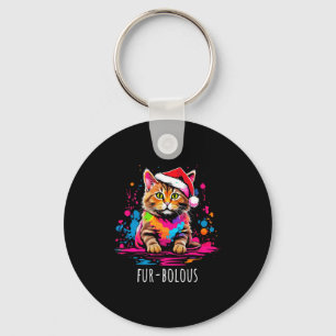 Fur-bulous Cute Cat Christmas Party Holiday Kitten Key Ring