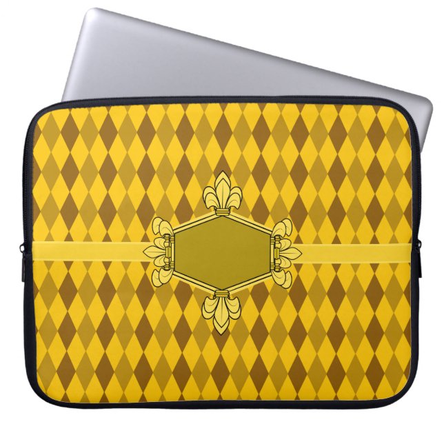 Fur de lis, gold, gold diamond, Add initials/name Laptop Sleeve (Front)
