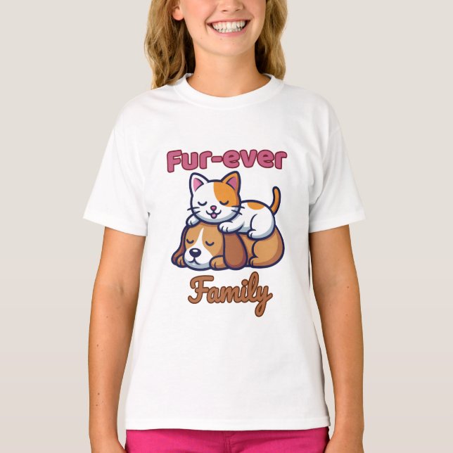 Fur‑ever Family - Adorable Cat & Dog Design T-Shirt (Front)