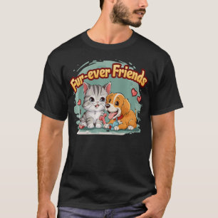 Fur-ever Friends Cute Cat and Dog Together Pet Lov T-Shirt