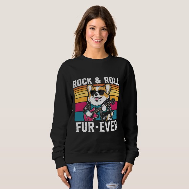 Fur-Ever Rock & Roll With A Rockin Corgi Sweatshirt (Front Full)