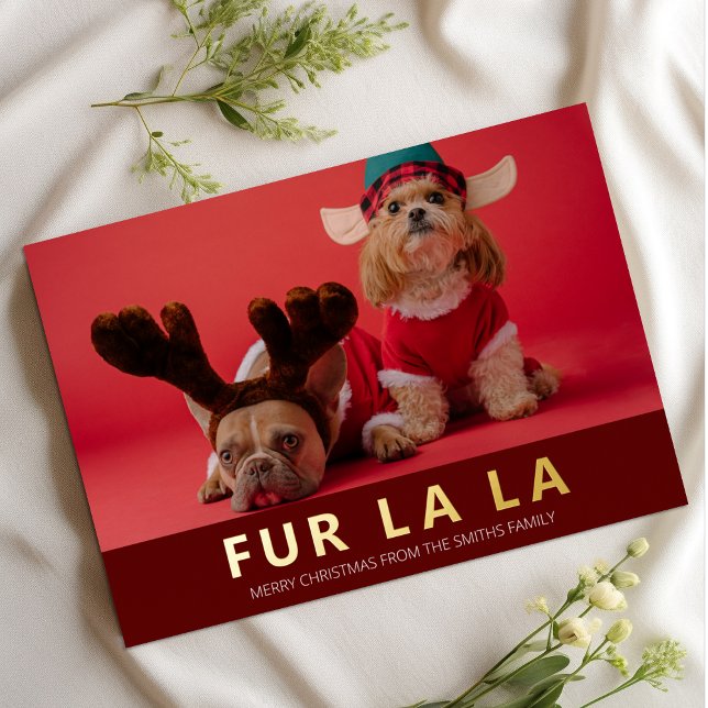 Fur La La Red Gold Modern Pet Christmas Photo (Creator Uploaded)