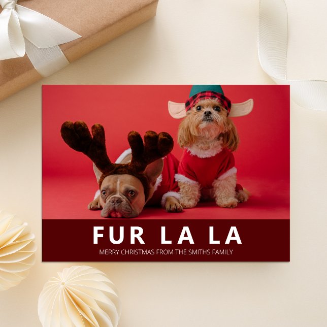 Fur La La Red Modern Pet Christmas Photo Holiday Card (Creator Uploaded)